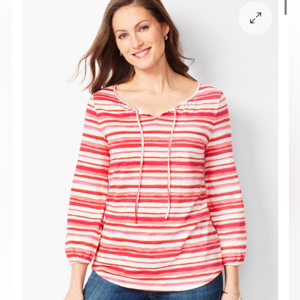 NEW Talbots Pink Striped Blouse Top Long 3/4 Sleeve Cotton Modal Summer XS